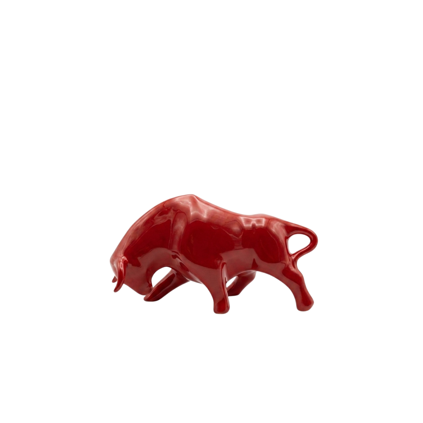 Statuina ceramica Made in italy a forma di toro lato piccolo rosso