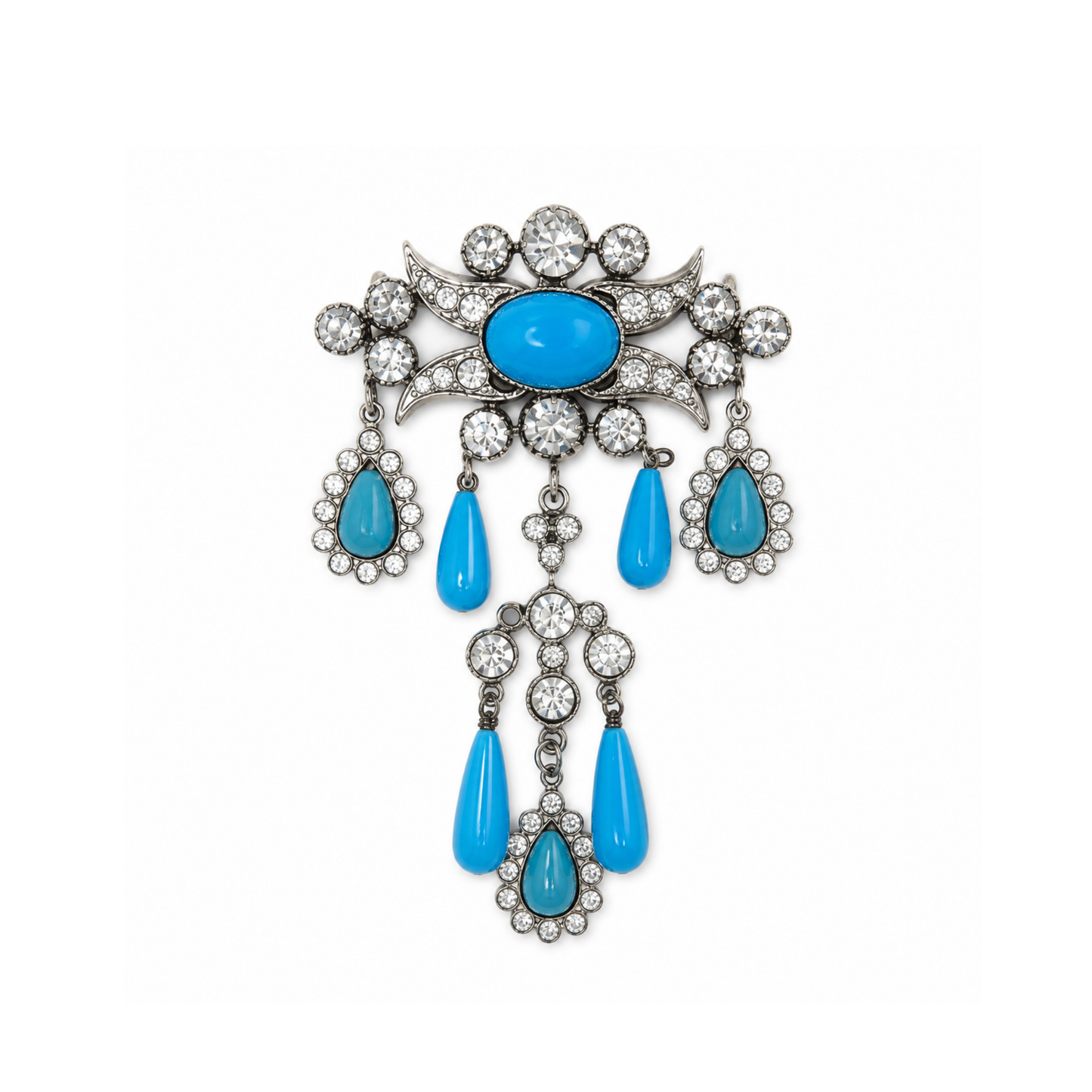 Spilla vintage hand made con pendenti turchesi e cristalli