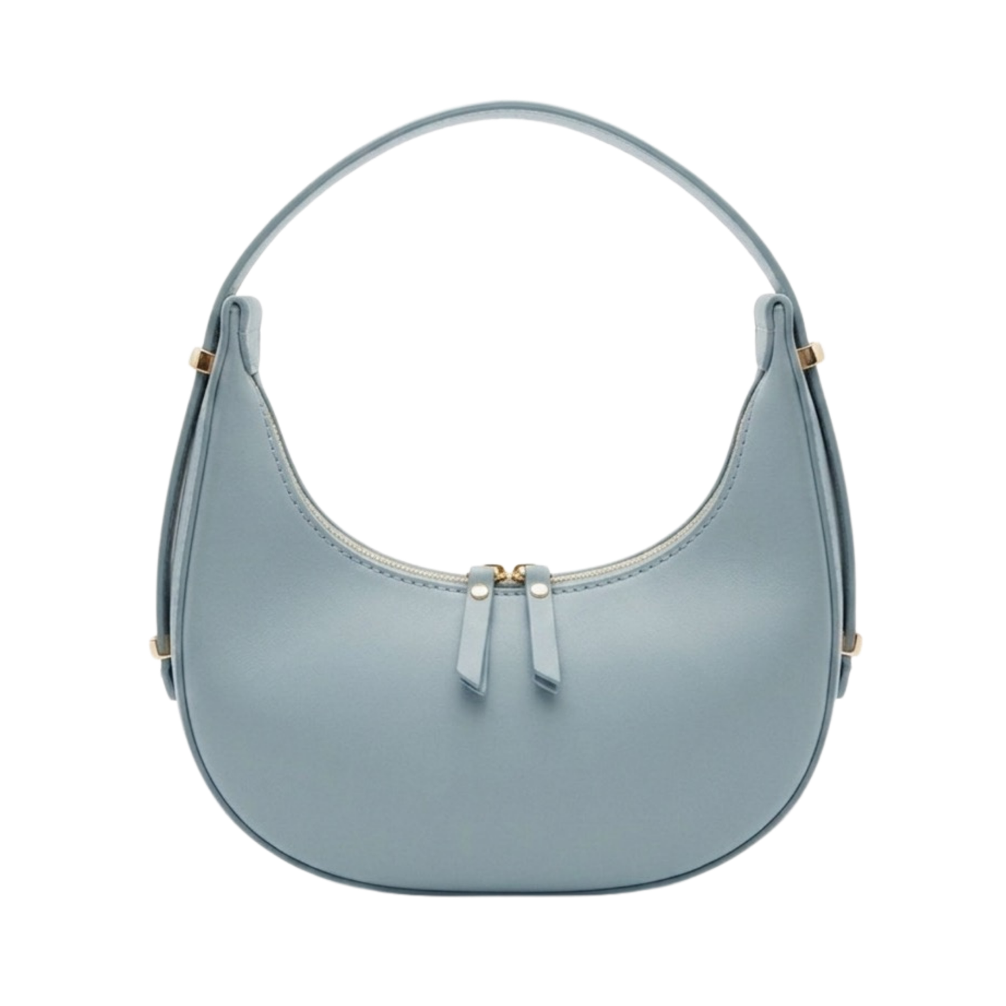 Borsa mezzaluna frontale in vera pelle made in Italy - Azzurro