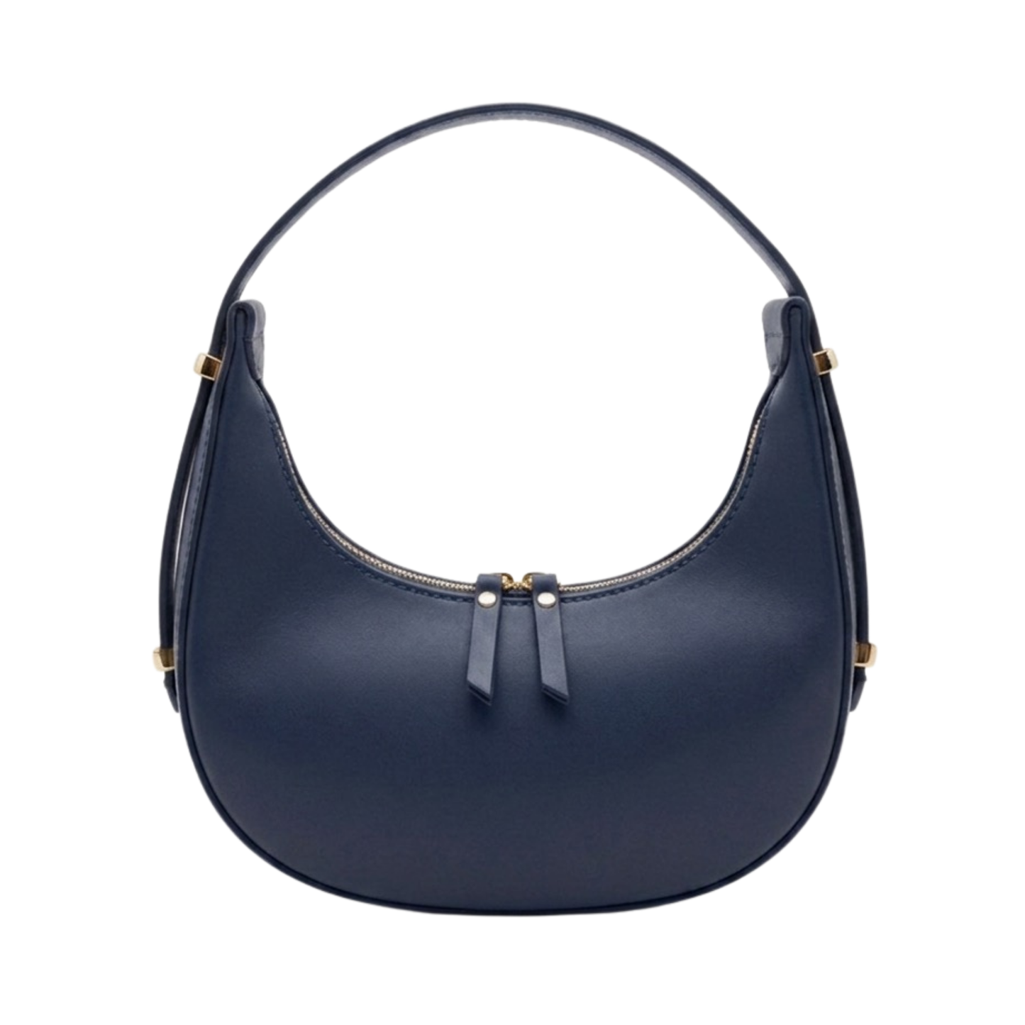 Borsa mezzaluna frontale in vera pelle made in Italy - Blu Navy