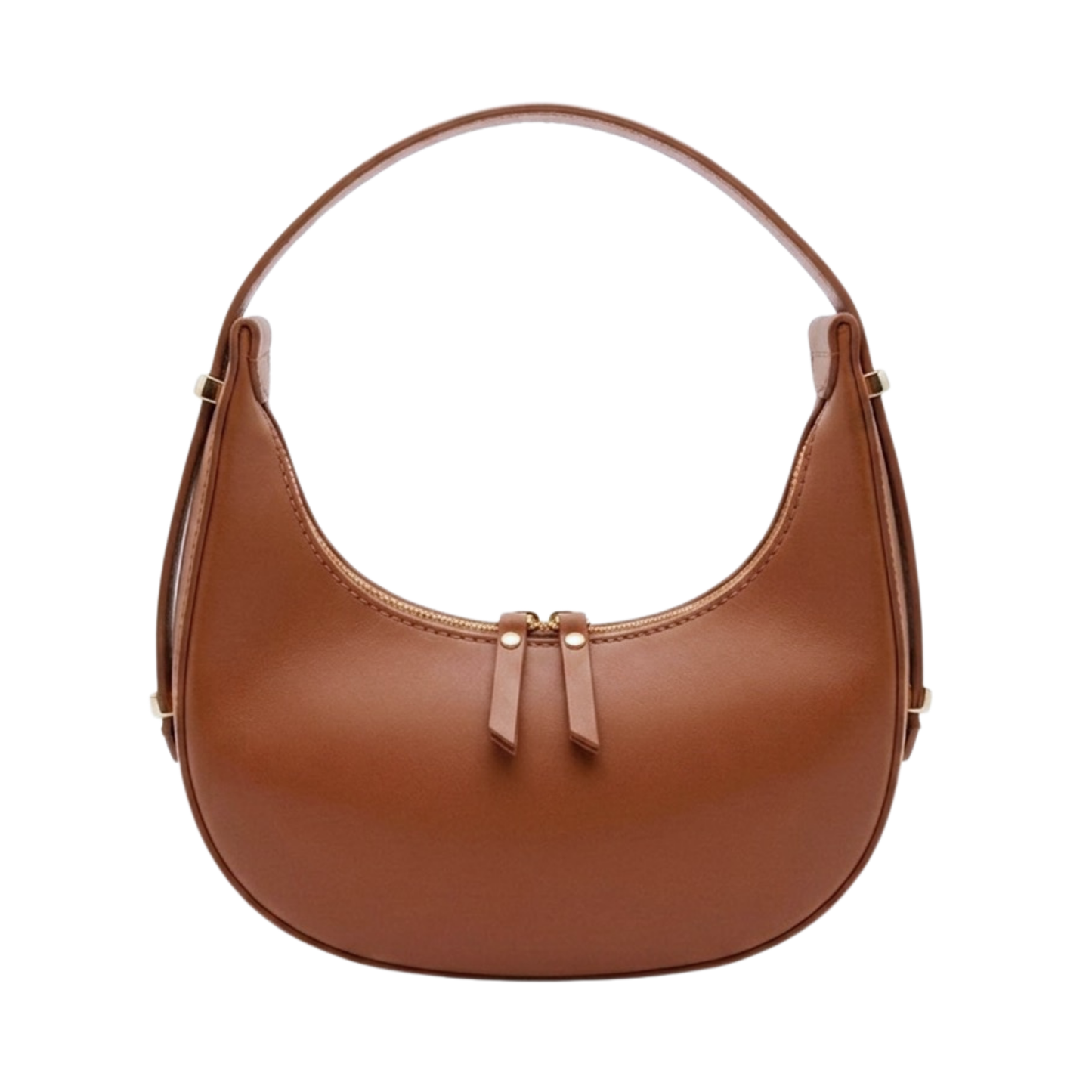 Borsa mezzaluna frontale in vera pelle made in Italy - Marrone