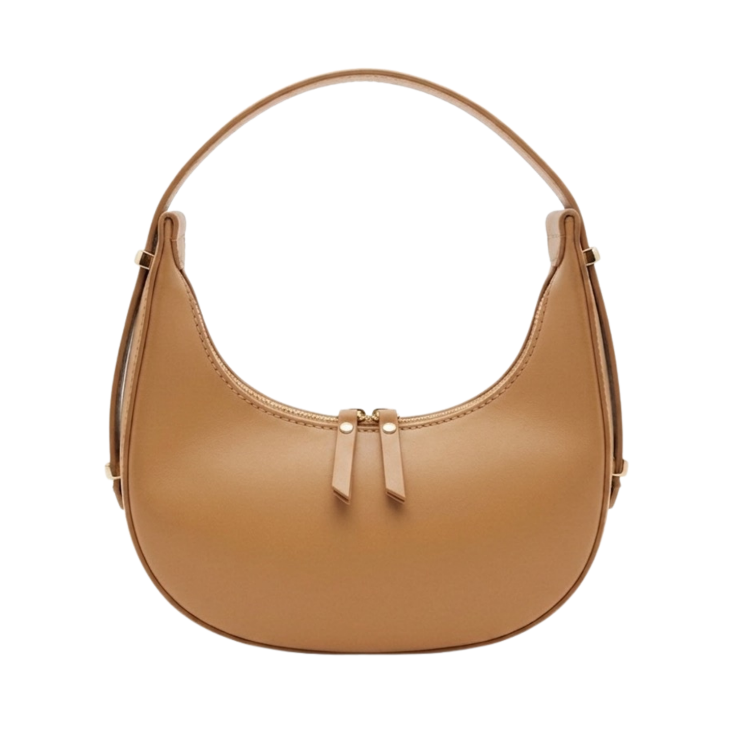 Borsa mezzaluna frontale in vera pelle made in Italy - Marrone Cognac