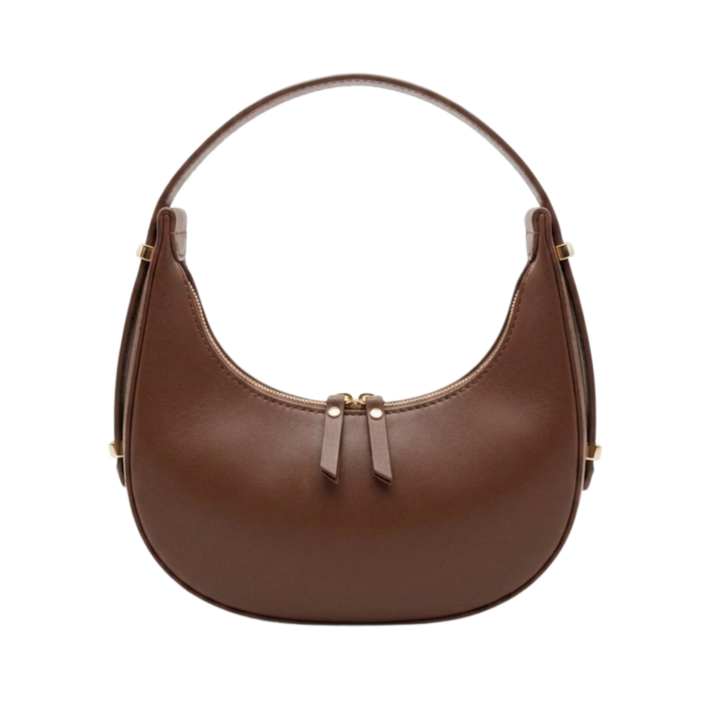 Borsa mezzaluna frontale in vera pelle made in Italy - Marrone Scuro