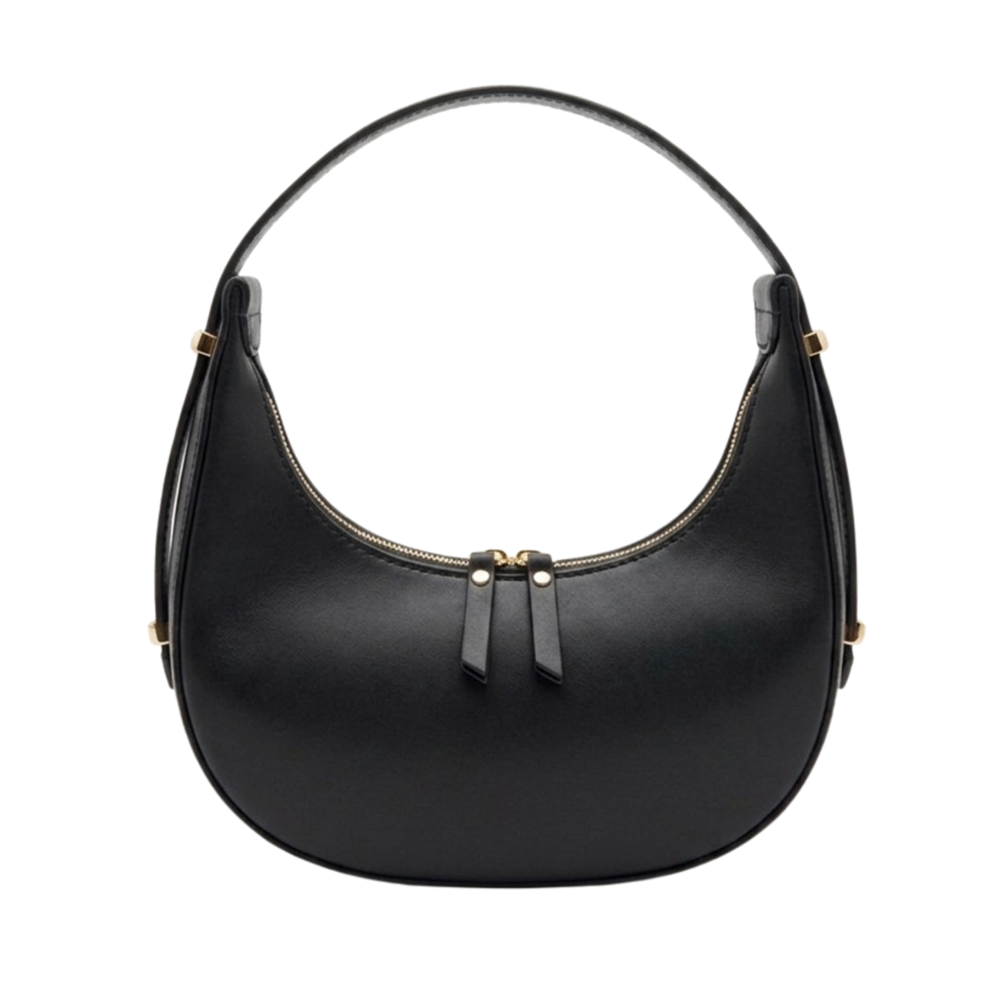 Borsa mezzaluna frontale in vera pelle made in Italy - Nero