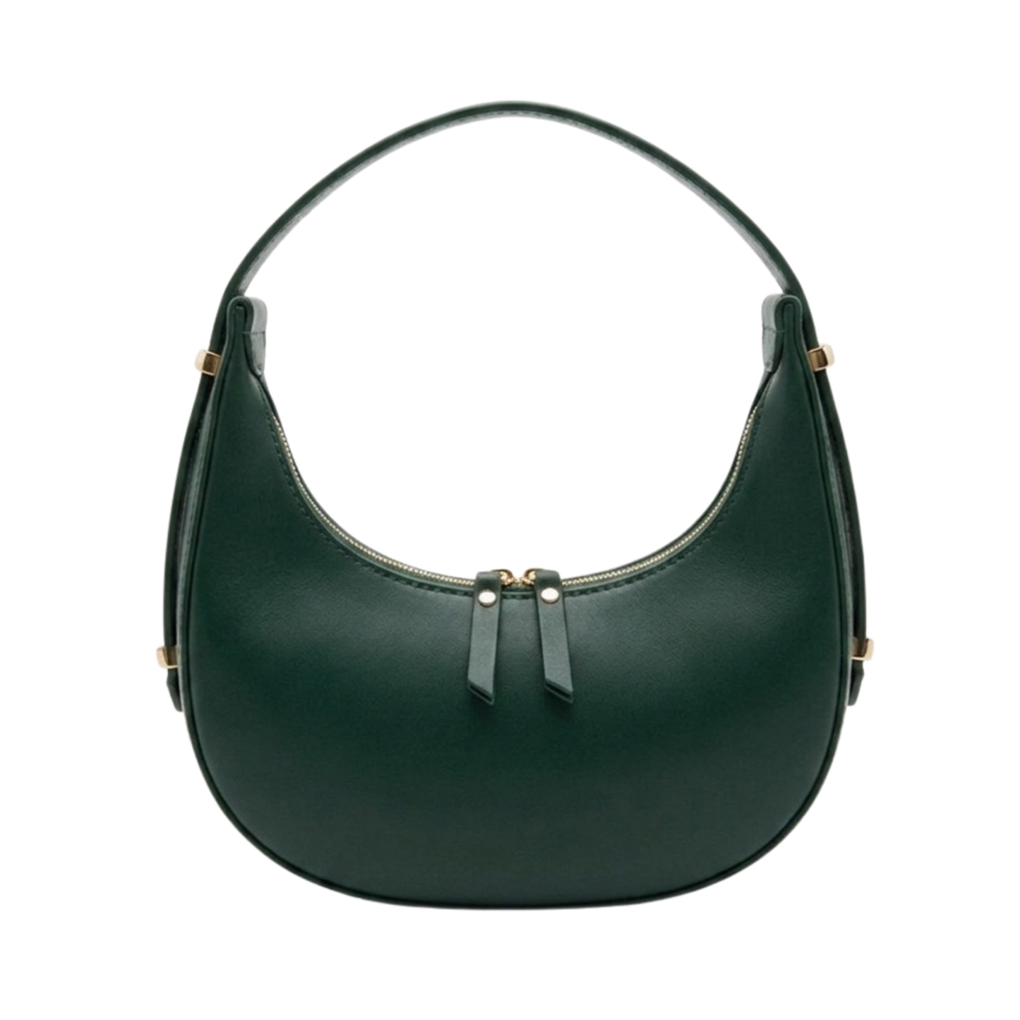 Borsa mezzaluna frontale in vera pelle made in Italy - Verde Scuro