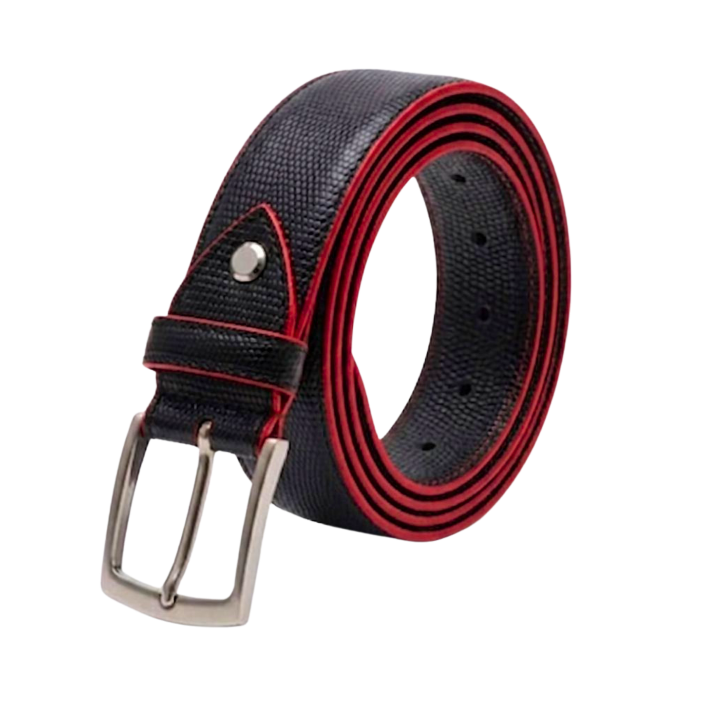 Cintura in vera pelle Made in Italy color nero bordo rosso scaglie fitte