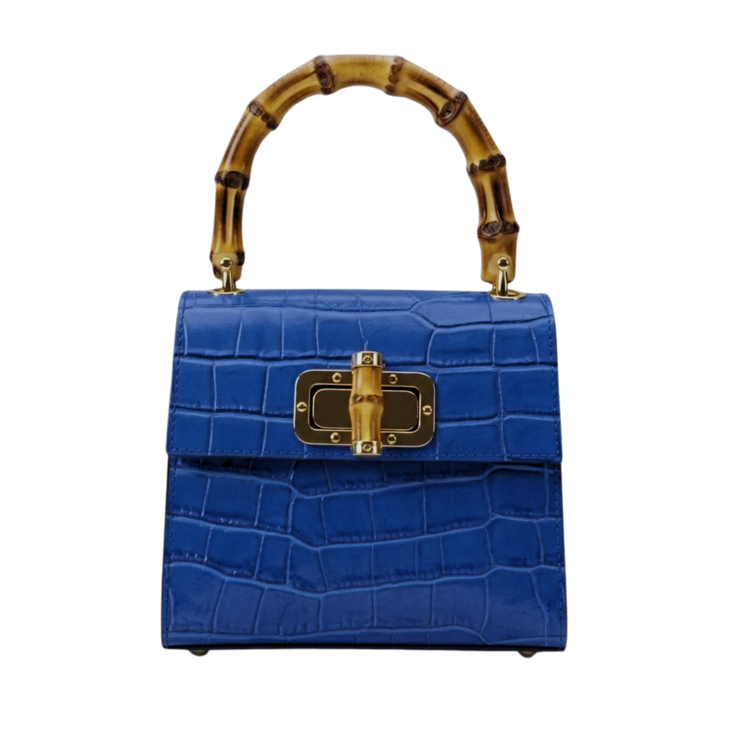Borsa Coco in vera pelle Made in Italy vista frontale - Blu Elettrico