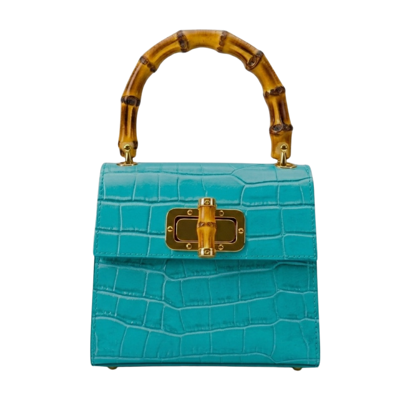Borsa Coco in vera pelle Made in Italy vista frontale - Coco Turchese