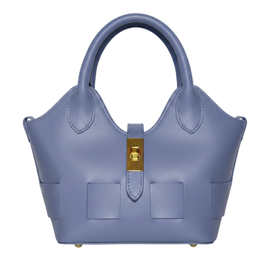 Borsa Diana in vera pelle Made in Italy vista frontale - Azzurro