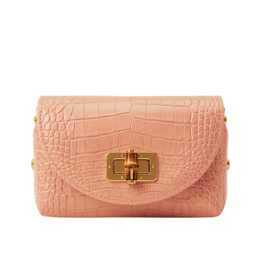 Borsa Fashion Week in pelle stampa cocco Made in Italy – vista frontale - Rosa Pastello