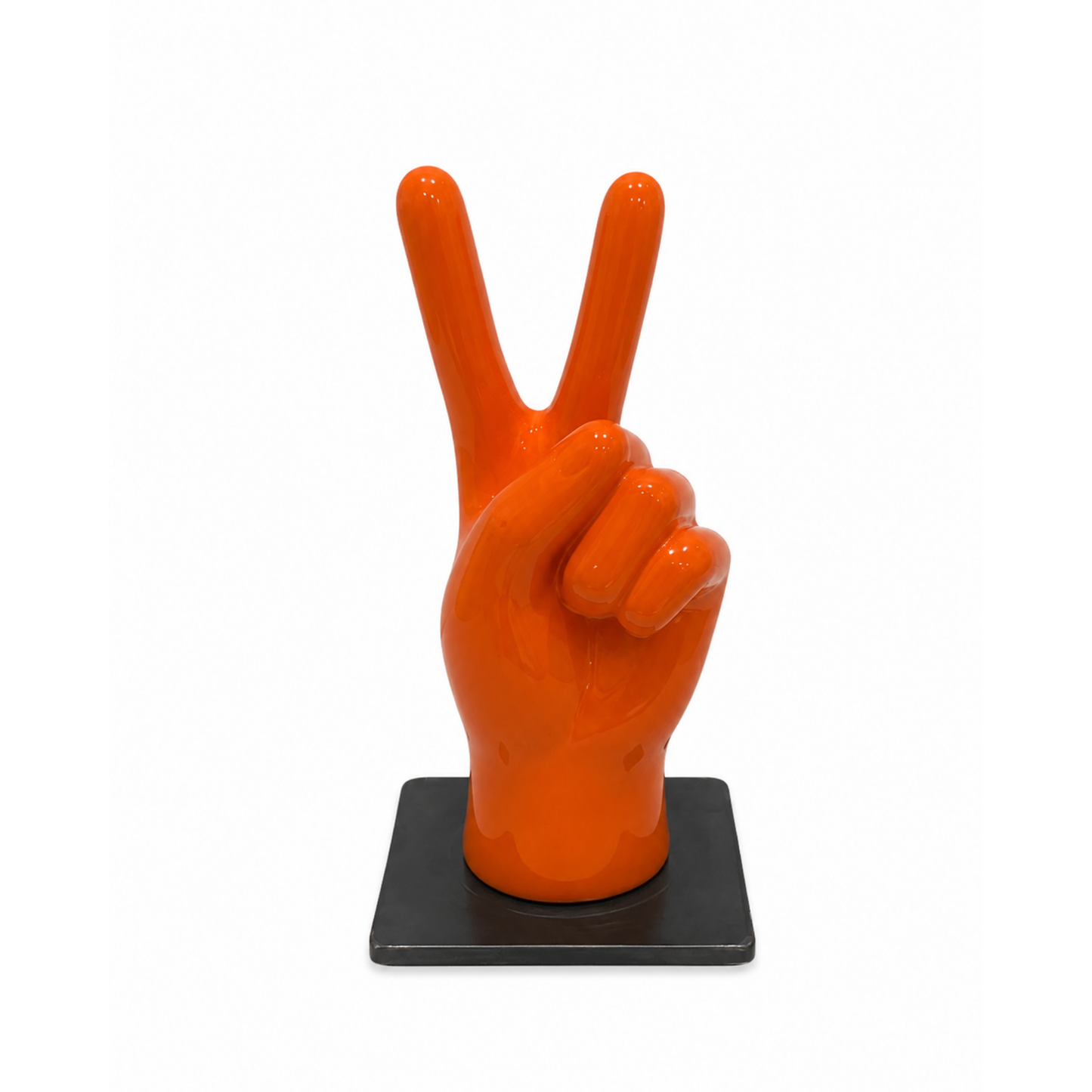 Mano in ceramica made in italy con il gesto della Vittoria - arancione