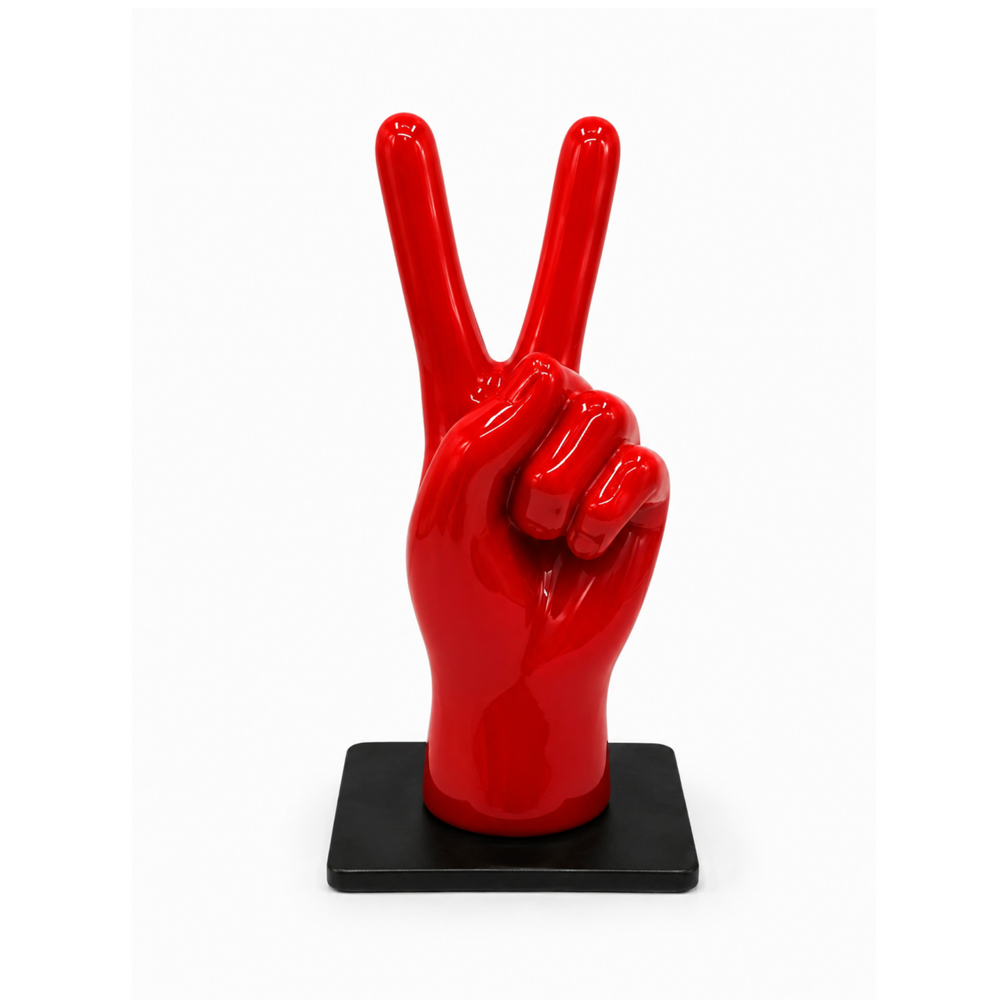 Mano in ceramica made in italy con il gesto della Vittoria - rosso brillante