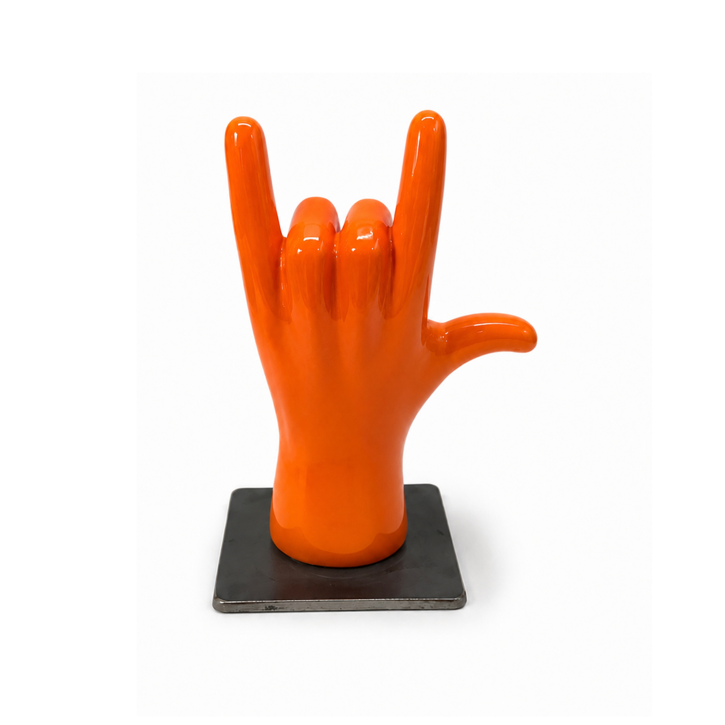 Mano in ceramica made in italy con il gesto del rock - Arancione