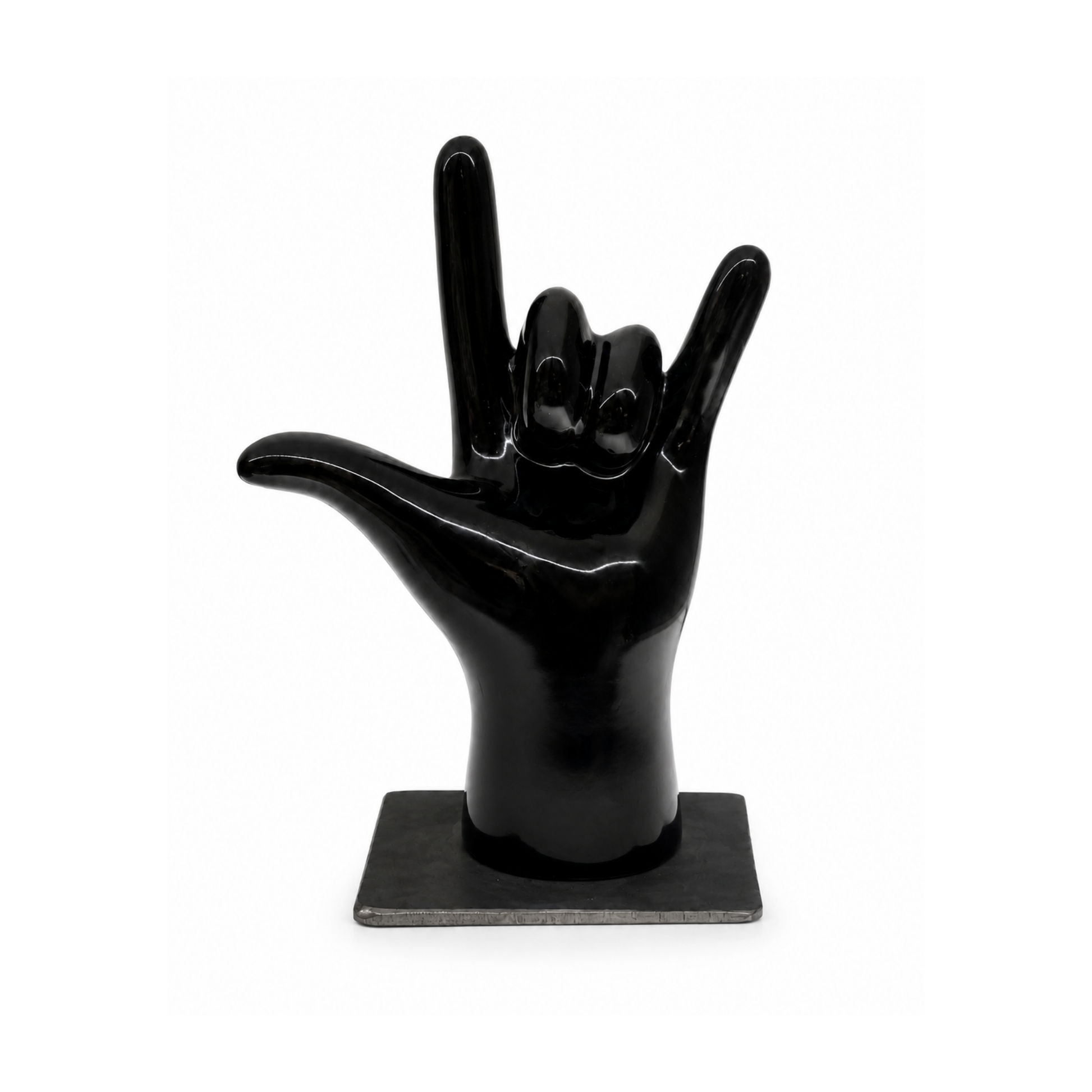 Mano in ceramica made in italy con il gesto del rock - nero