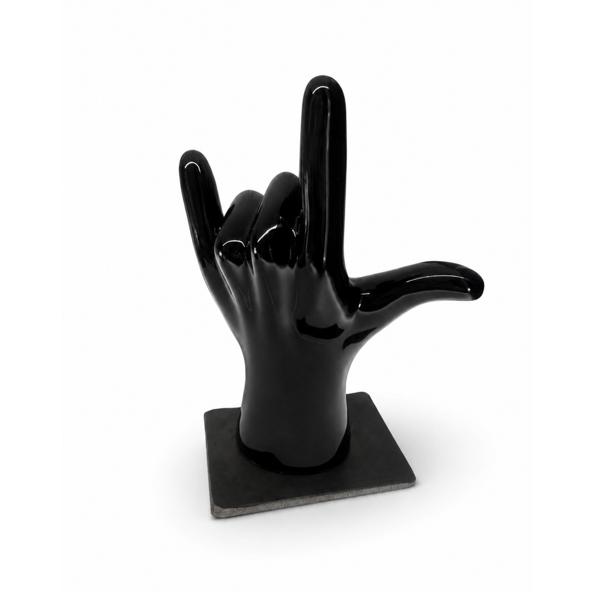 Mano in ceramica made in italy con il gesto del rock - nero