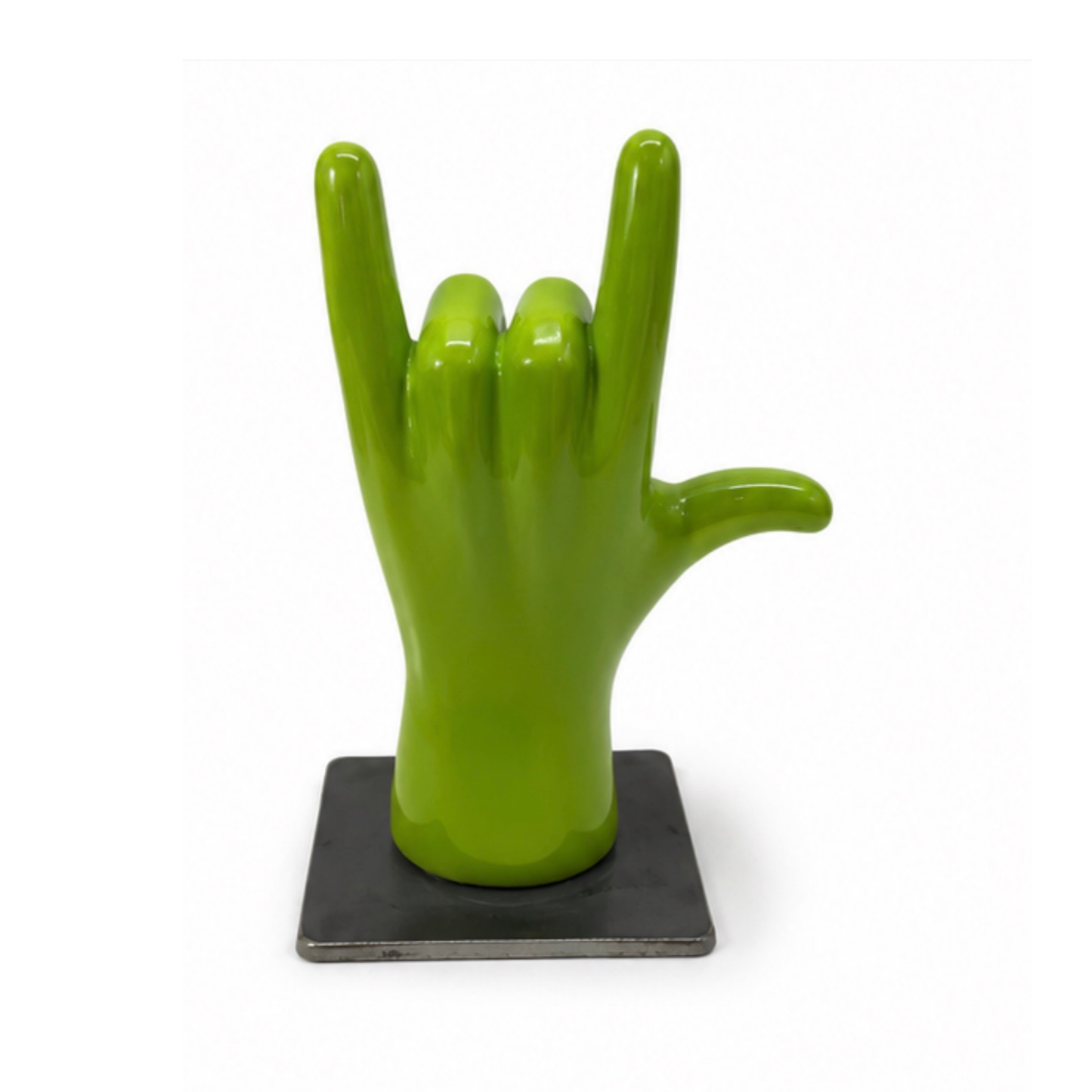 Mano in ceramica made in italy con il gesto del rock - Verde Jade
