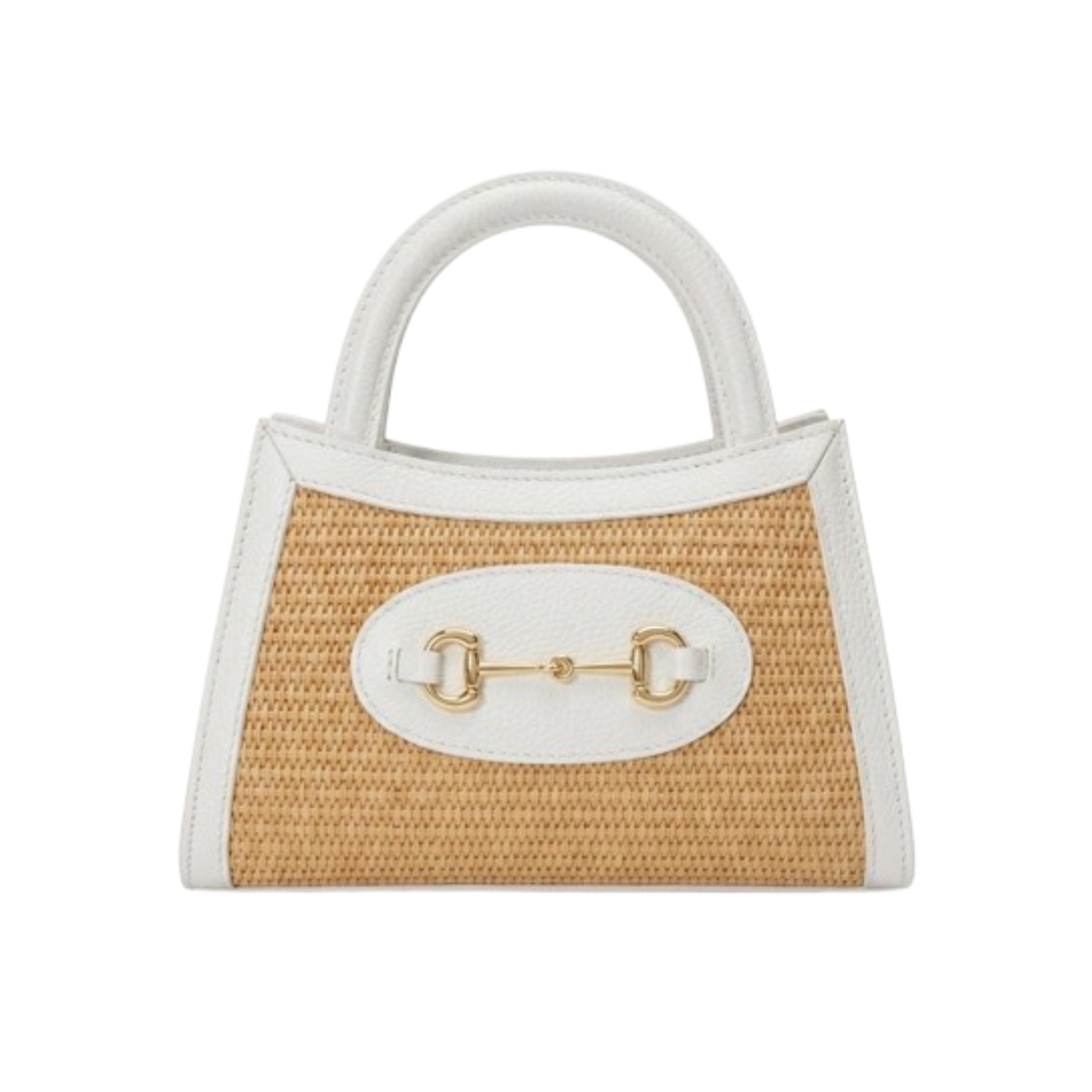 Borsa Mare in vera pelle e raffia vista frontale - bianca