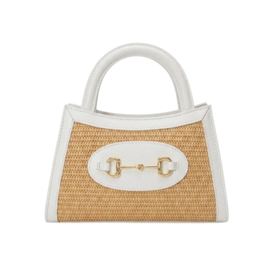 Borsa Mare in vera pelle e raffia vista frontale - bianca