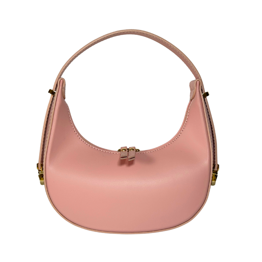 Borsa Mezzaluna in vera pelle Made in Italy – vista frontale - Rosa Pastello