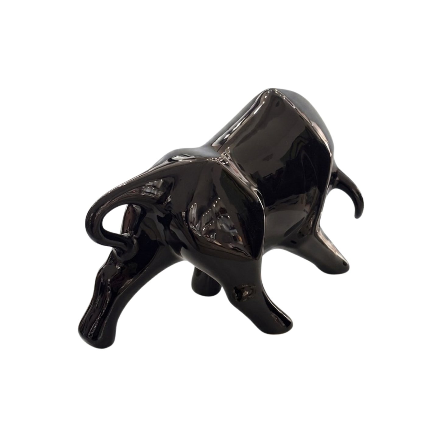 Statuina ceramica Made in italy a forma di toro dietro nero