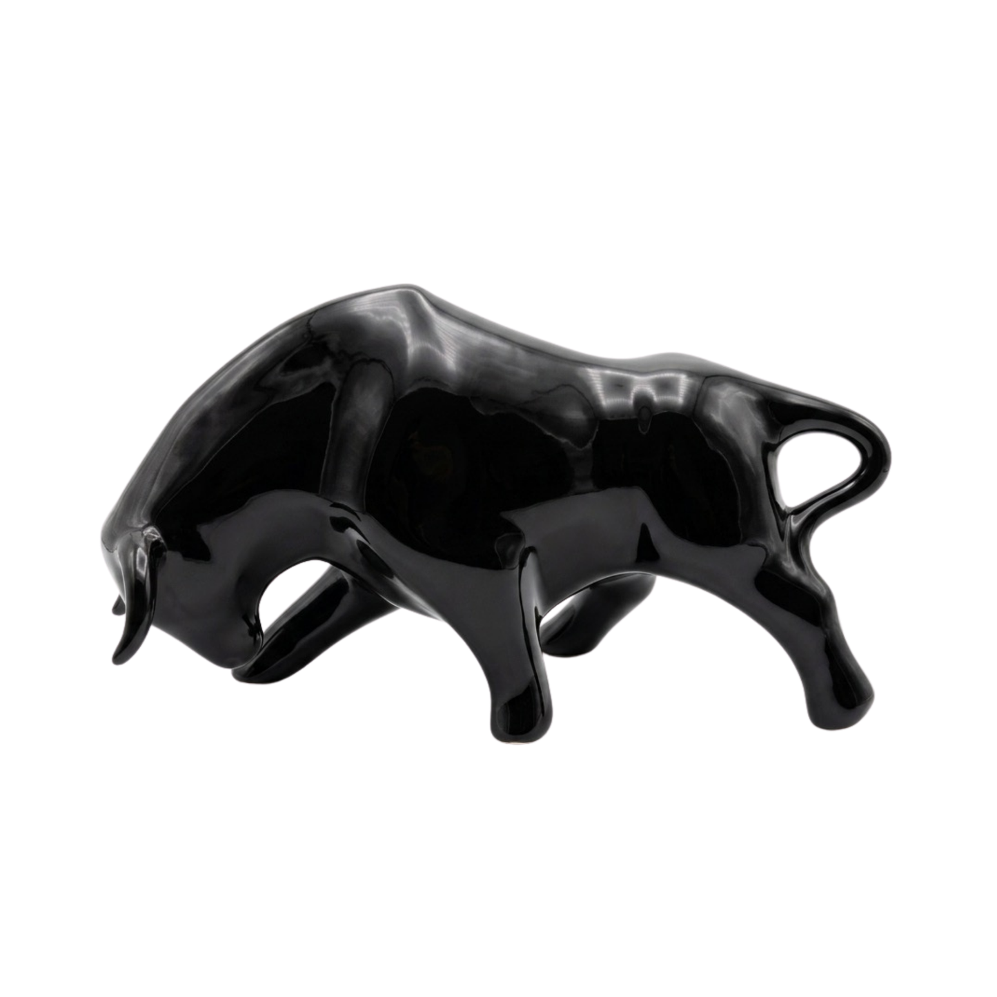 Statuina ceramica Made in italy a forma di toro laterale nero