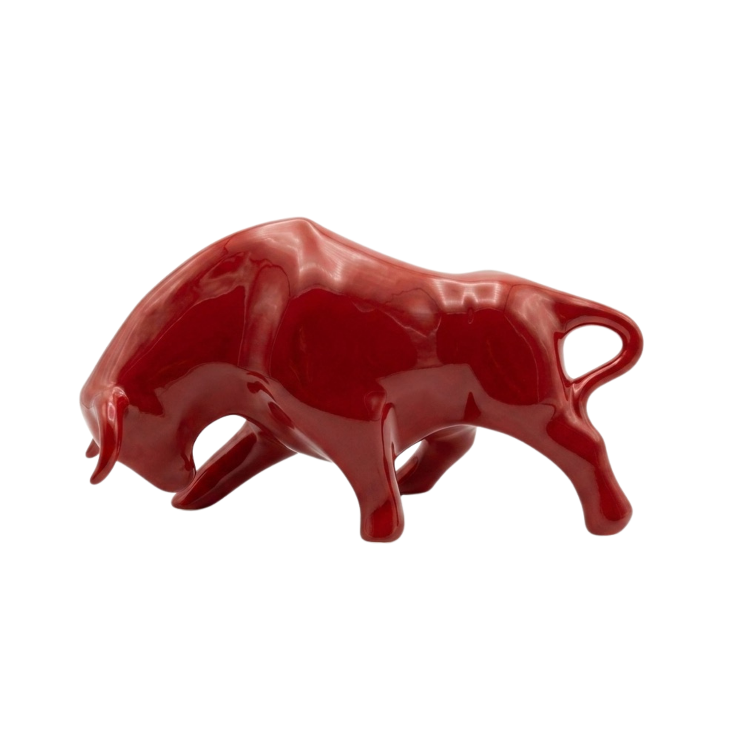 Statuina ceramica Made in italy a forma di toro lato grande rosso