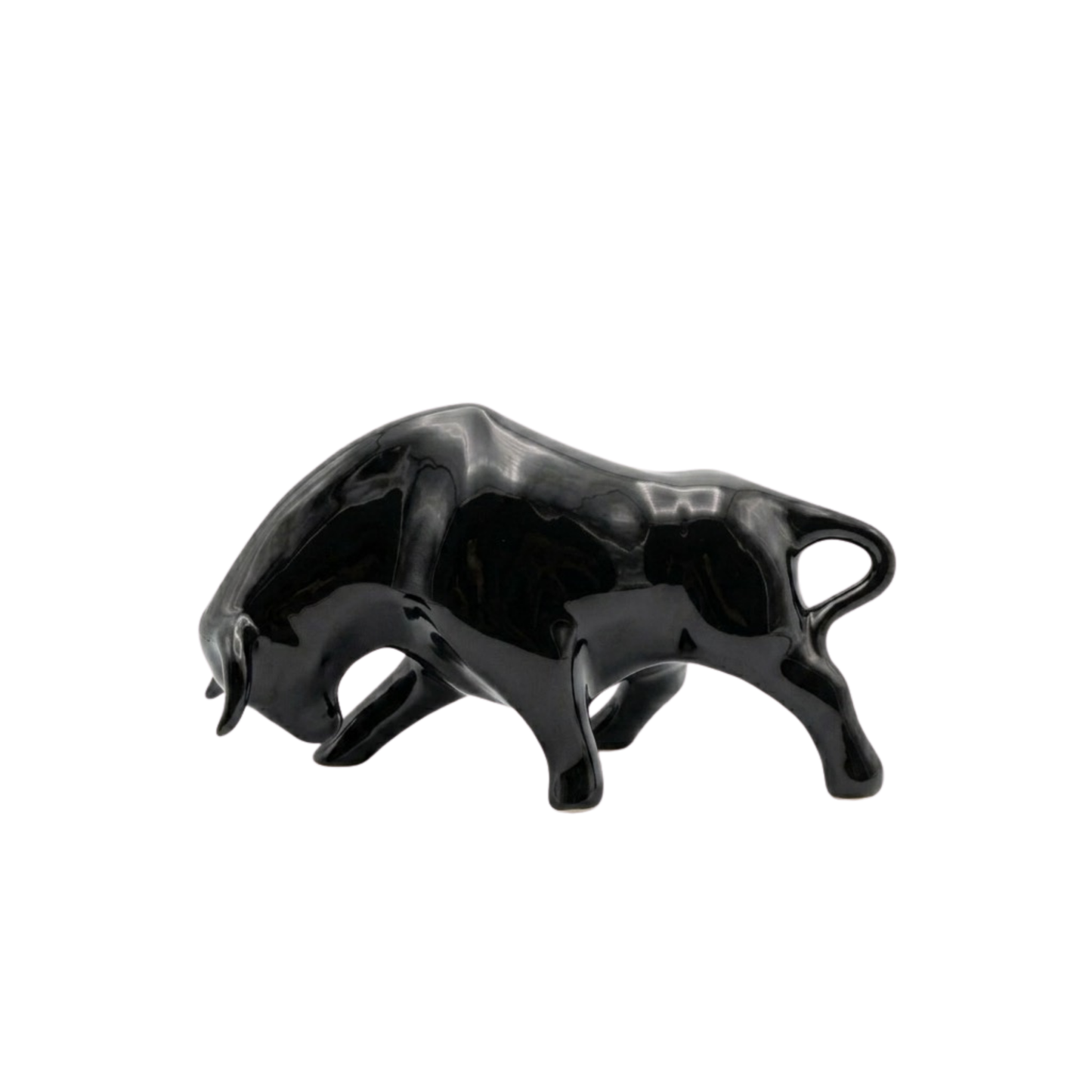 Statuina ceramica Made in italy a forma di toro laterale medio nero