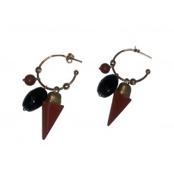 Modular hoop earrings in 925 silver gold plated with red jasper and onyx